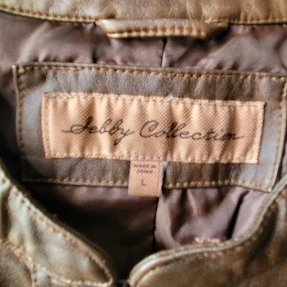 Sebby Collection Womens L Brown Whiskey Color Faux Leather Moto Style Jacket Zip - Picture 4 of 12